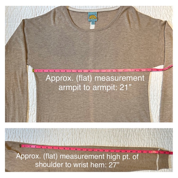 C&C CALIFORNIA Beige Cashmere Blend Lightweight SWEATER CONTRAST TRIM Women’s L - Picture 5 of 9